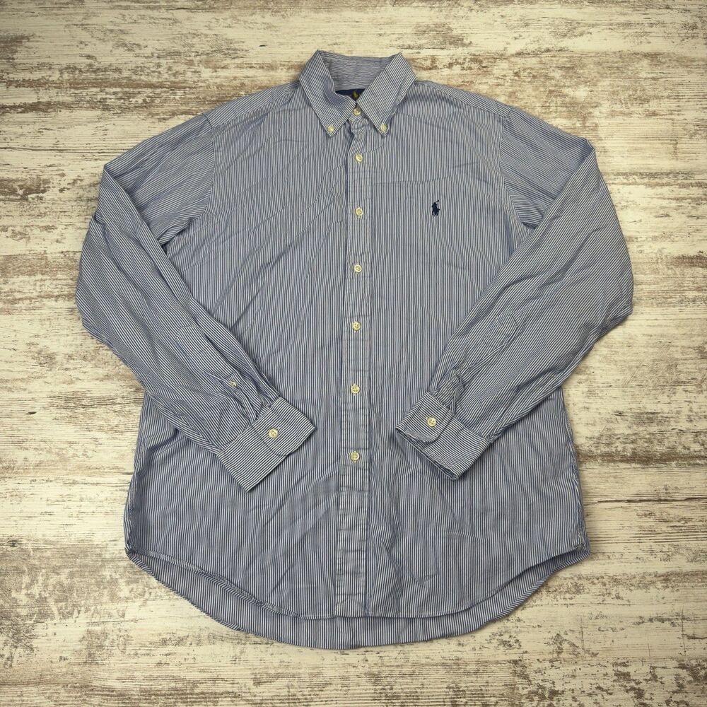 Polo Ralph Lauren Stretch Cotton Shirt Mens M Blue White Striped Button Down